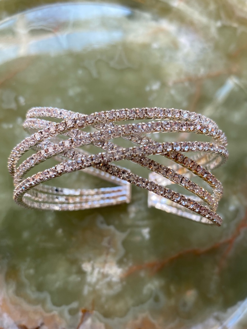 Rhinestone & Silver Cuff Bracelet